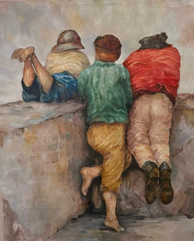ORIGINAL OIL PAINTING FIGURATIVE REALISM SOCIAL ART , CHILDRENS SIGNED