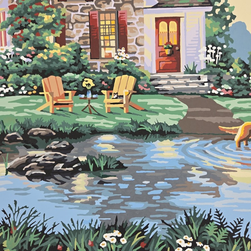 Summer Cottage Paint By Number Finished Acrylic Painting Golden Dogs Lake 20x16 gallery