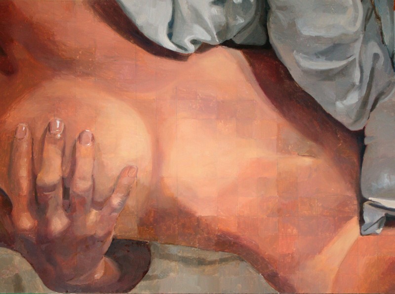 Female Nude Risque «Under Covers» Oil Painting, 16»x20″ Signed and dated 