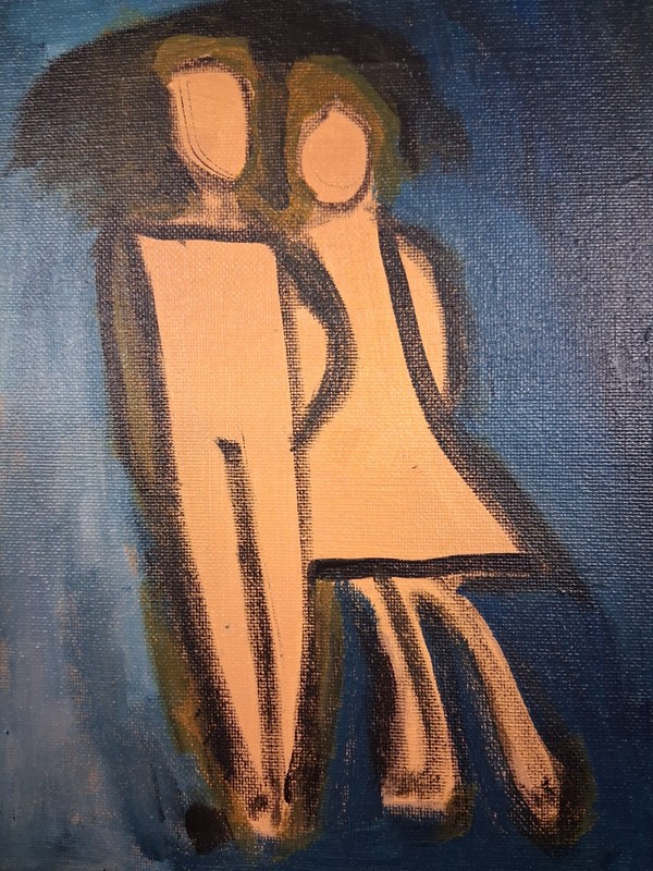 Original 8″ x 10″ canvas Acrylic Abstract Modern Outsider Couple Line Art