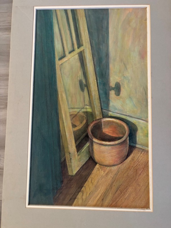 Lisa Evanson Watercolor «Open Window & Crock» Signed Excellent Condition