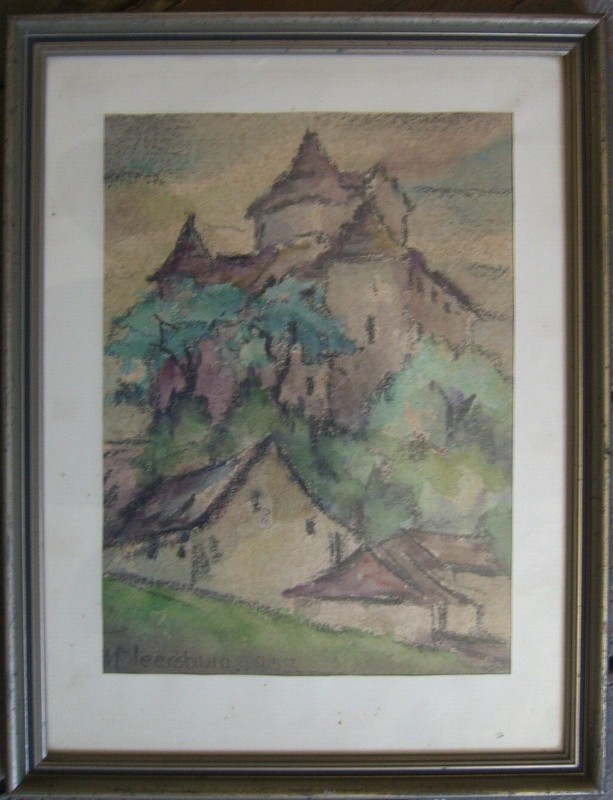 Meersburg At Bodensee° Watercolour Expressionist Antique Frame 1957° Nice Made