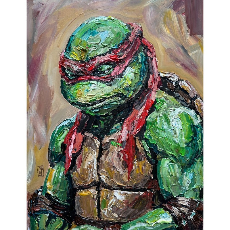 ORIGINAL Impasto Teenage Mutant Ninja Turtles Raphael Portrait Painting Art