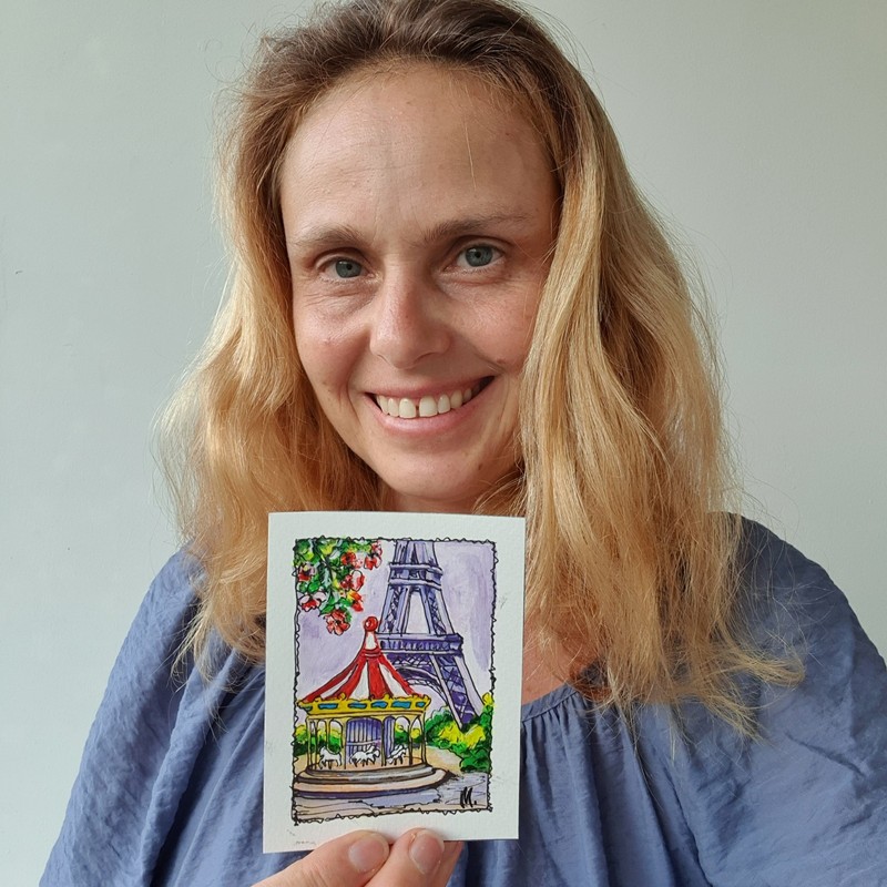 Eiffel Tower ACEO Set Original Mini Paintings Paris Floral Art Collection gallery