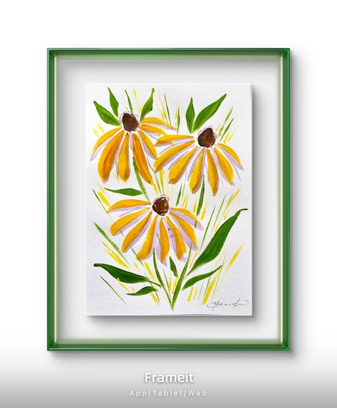 Original Yellow Daisies 2 Painting by Alannah Dyer- Art 5×7 in. Yellow Flowers