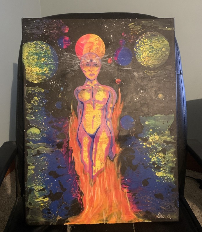 Original Psychedelic Alien Space Painting Cosmic Art 17×24