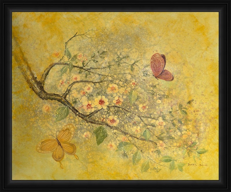 Original Oil Painting on Canvas Signed 20″x24″ Butterfly Floral Tree Blossoms