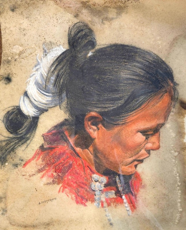Original Hopi Indian Portrait Gaell Lindstrom (1919-2009) Signed Listed # 2