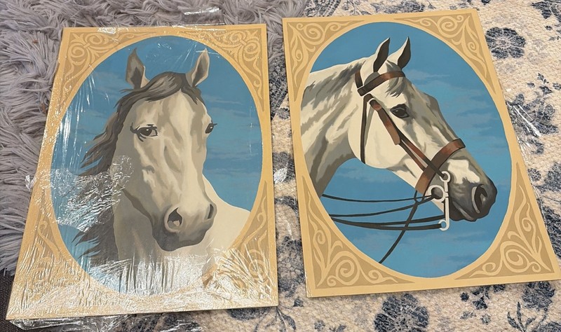 PAIR Vintag Retro Art Paint By Number Horses 14×10 MCM Set Of 2 Craft Master 23