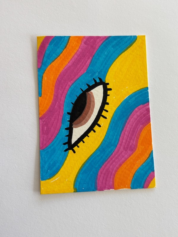 ACEO Art Card Original Mixed Media Paint ATC 2.5″ x 3.5″ Eye Trippy Whimsical