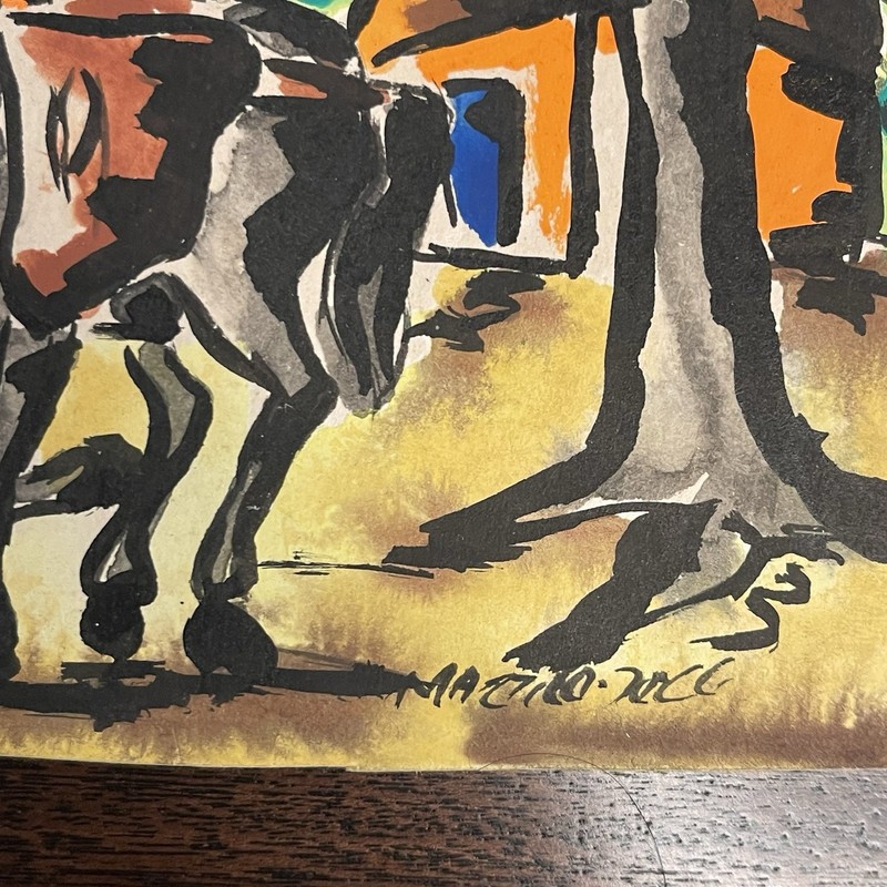 2 Vintage Martino Dorce Haitian Original Watercolor Paintings Signed Small Pair gallery