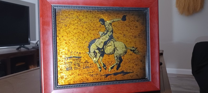 Original Rare JACK WHITE Gold Leaf «Echruseos» Painting «Bucking Bronco» Signed