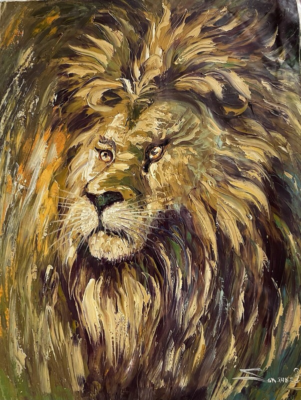 Lion Oil Painting Signed Original 60×80 Cm