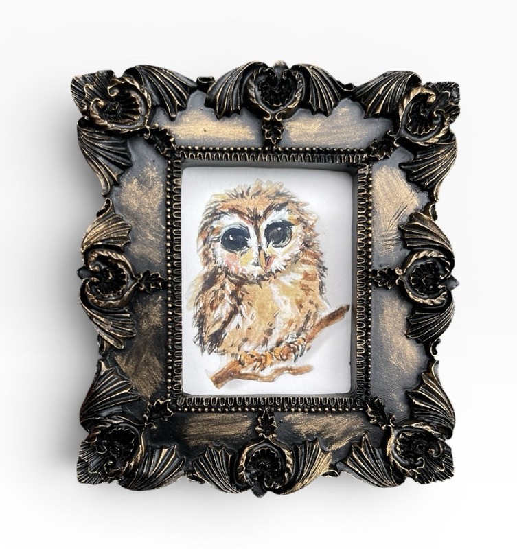 Owl watercolor bird print of original painting • vintage style ornate frame