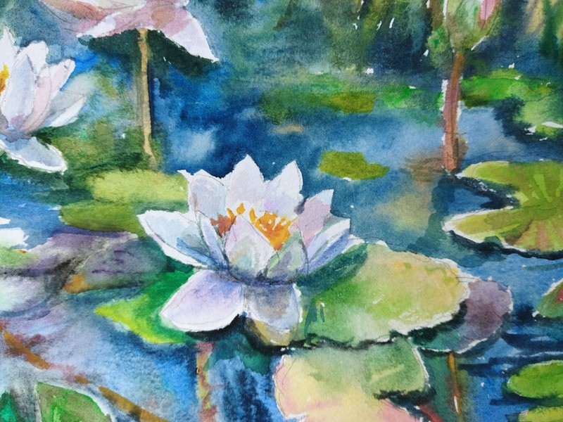 Water Lily Pond Original Landscape Painting Impressionism Floral Artwork gallery