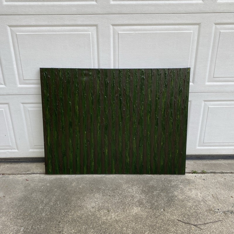Abstract Lines Textured Painting Green And Dark Brown 40 X 30 Inches
