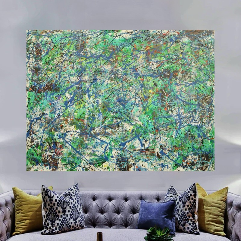 Jackson Pollock Style Giant Canvas Painting 84”X62” (7 Foot) Abstract Modern XL gallery