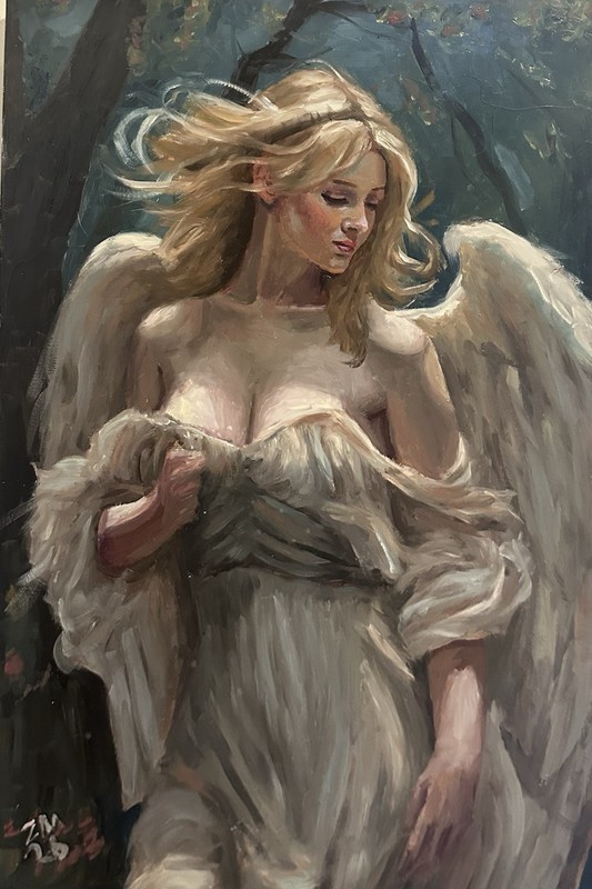 Impressionist Portrait Sultry Angel on Panel, Ready to Hang 16x24 inch
