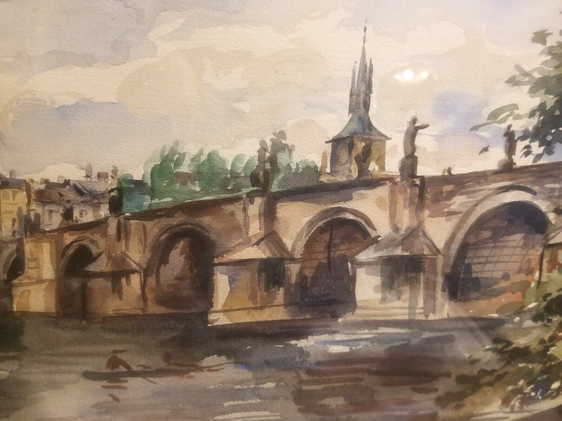 BEAUTIFUL 1937 WATERCOLOR PAINTING CHARLES BRIDGE CZECH REPUBLIC SIGNED KOCI gallery