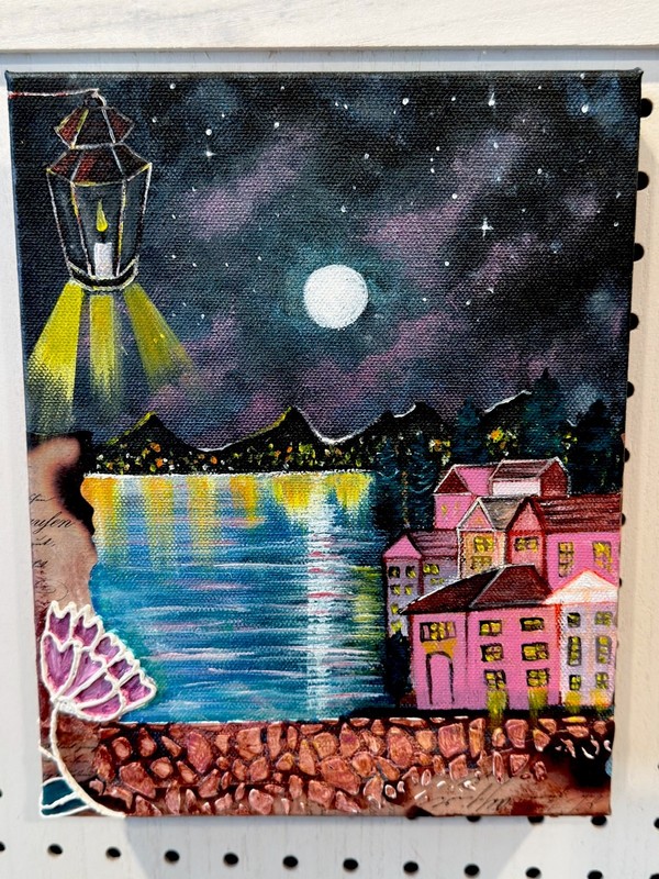 original mixed media painting art With Vintage Look
