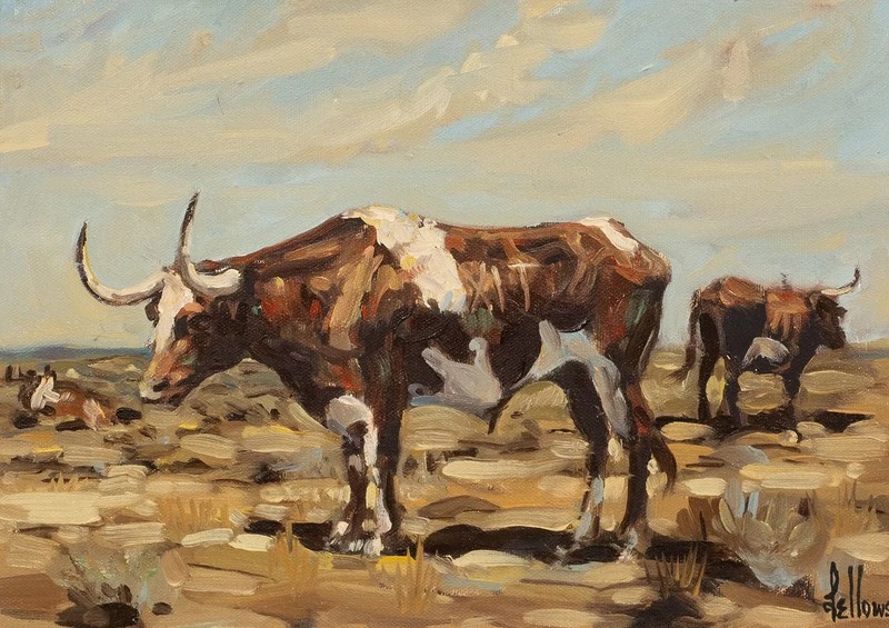 Fred Fellows (American, b. 1934) XIT Cattle Ranch, Texas.Oil on Canvas Signed LR