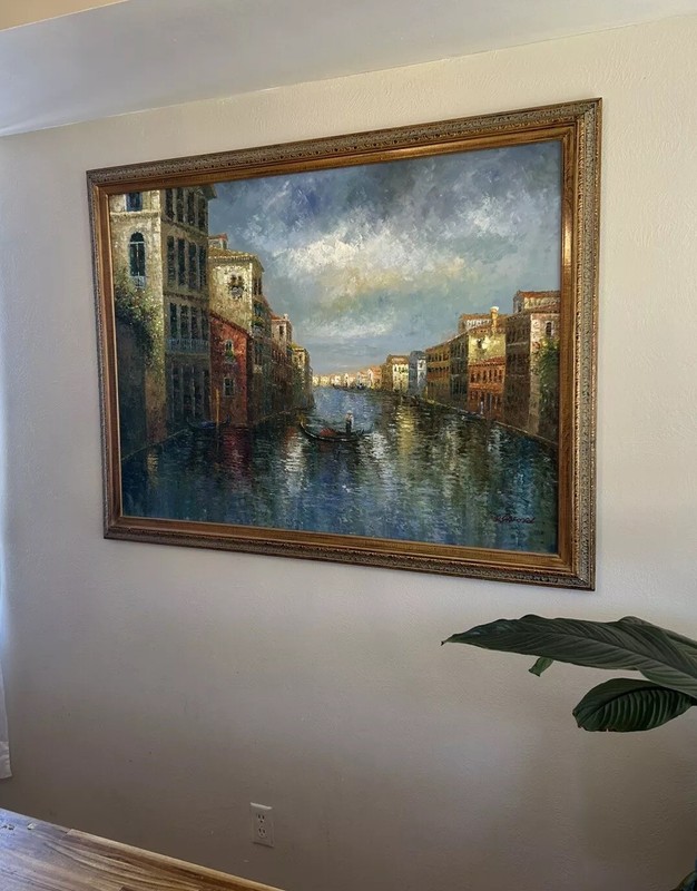 R. Daford Painting Venice Canal Scene Original Oil On Canvas Framed 48×36 Signed