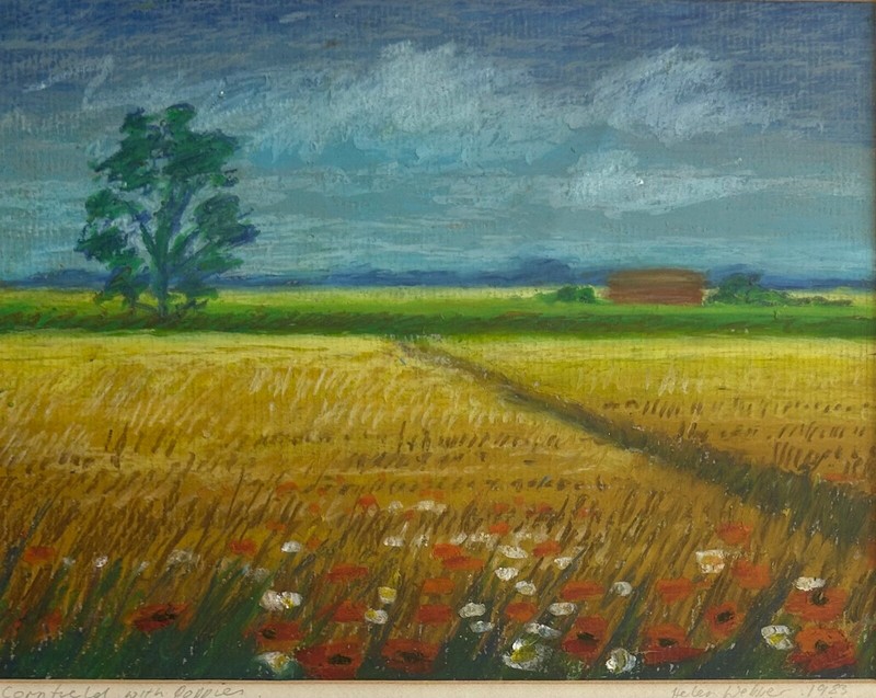 Helen Webber - original, signed, framed pastel on paper "Cornfield with poppies" gallery