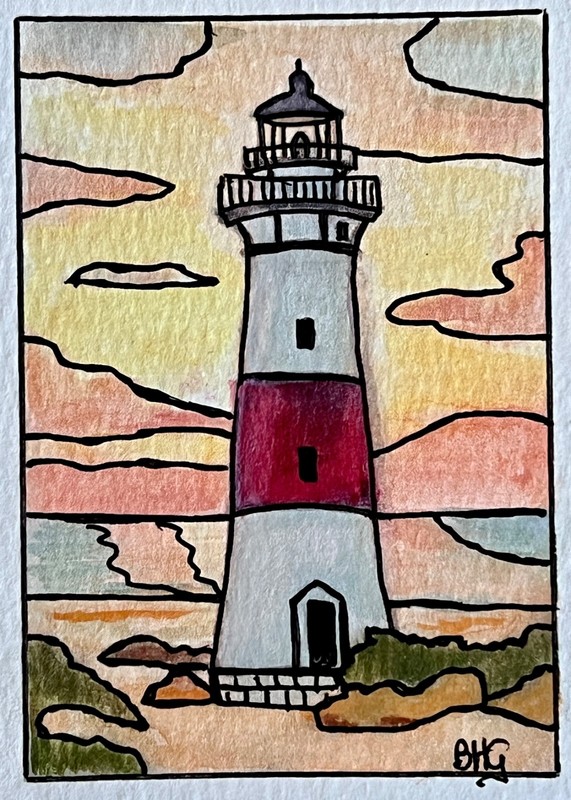 ACEO Original Art, Tiny Art – Watercolor – Lighthouse – Big Sable Point