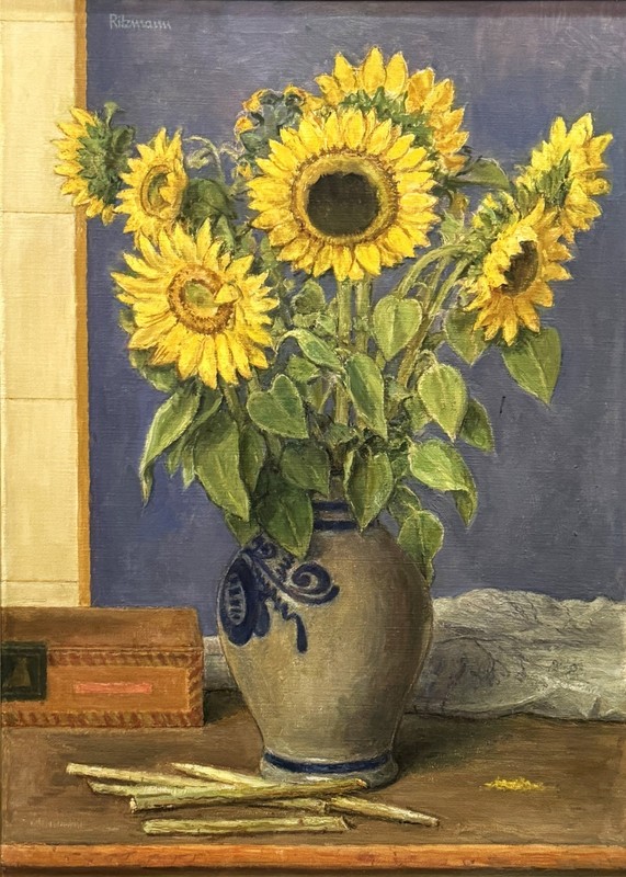 Jakob Ritzmann (Swiss), VTG c 1939 Orig. Impressionist O/C "Sunflowers", Signed! gallery