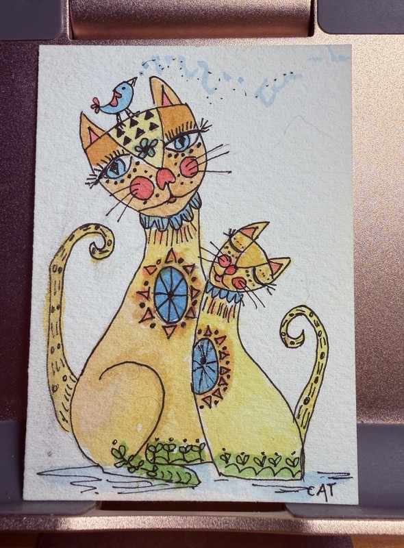 ACEO original art, Kewl Cats, Whimsical, OOAK by Cynthia Domanick, Series 5/6