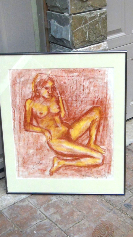VINTAGE 1979 ORIGINAL JOE RENO PASTEL ON PAPER PAINTING NUDE WOMAN, SIGNED