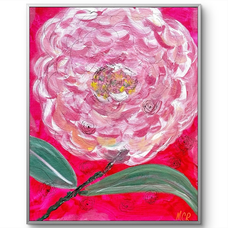 Peony Pink Flower Abstract Signed Acrylic Wall Art Painting 11x14 Canvas Board gallery