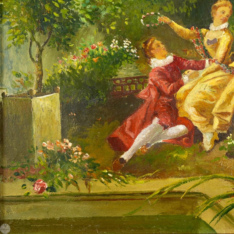 Vintage Rococo Oil on Canvas "The Lover Crowned" After Jean-Honoré Fragonard gallery
