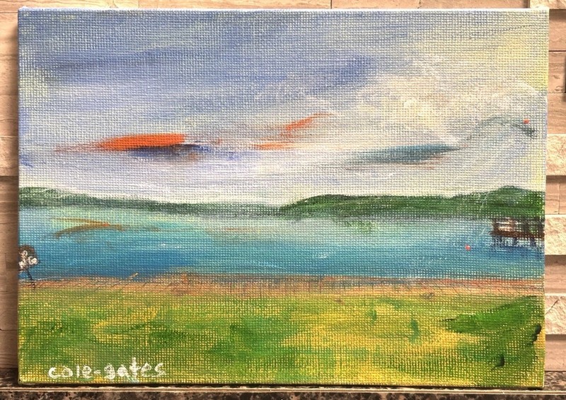 Original Acrylic Painting On 5×7 Canvas Panel Mississippi Lake Landscape Art