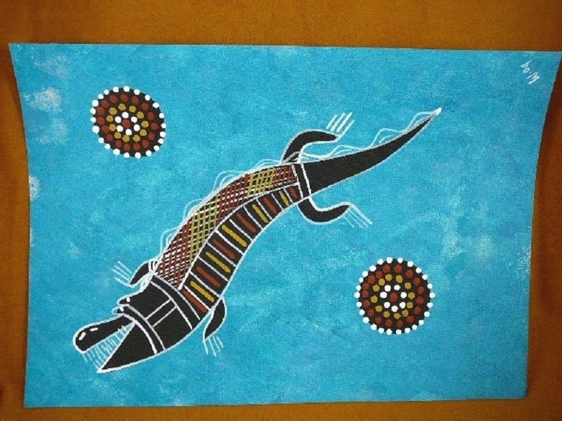 AUS-16 Crocodile teal Australian Native Aboriginal PAINTING Artwork T Morgan