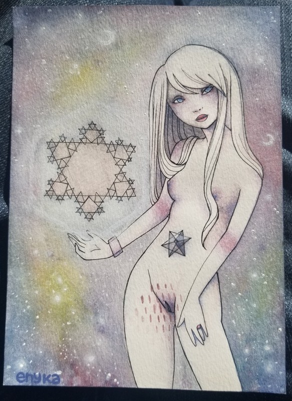 ENYKA LIEN «Telemetry» original ink and watercolor painting + Mark Ryden card