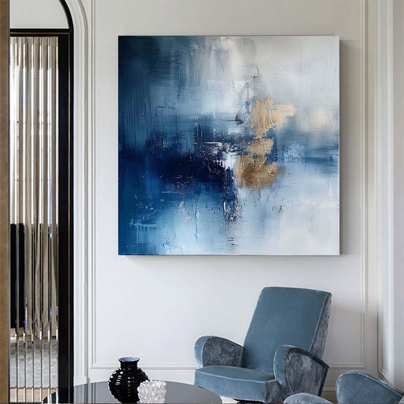 white Modern blue Abstract Oil Painting on canvsa Handmade wall art Living Room gallery