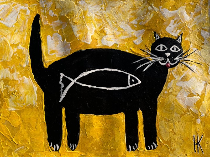 Cat Original Impasto Painting Small Pet Animal Wall Art 12 x 8 inches