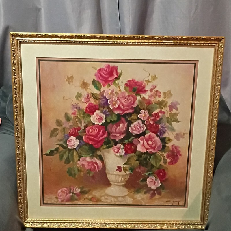 Di Giacomo Signed Framed Floral Still Life Painting on Canvas Roses Realism Art