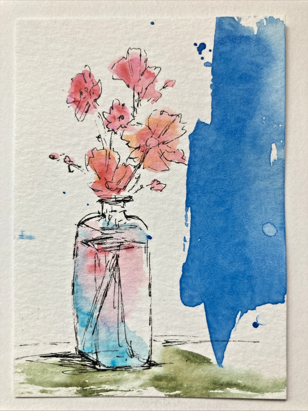 ACEO Original Watercolor Painting OOAK Still Life ATC Artist Trading Card Flower