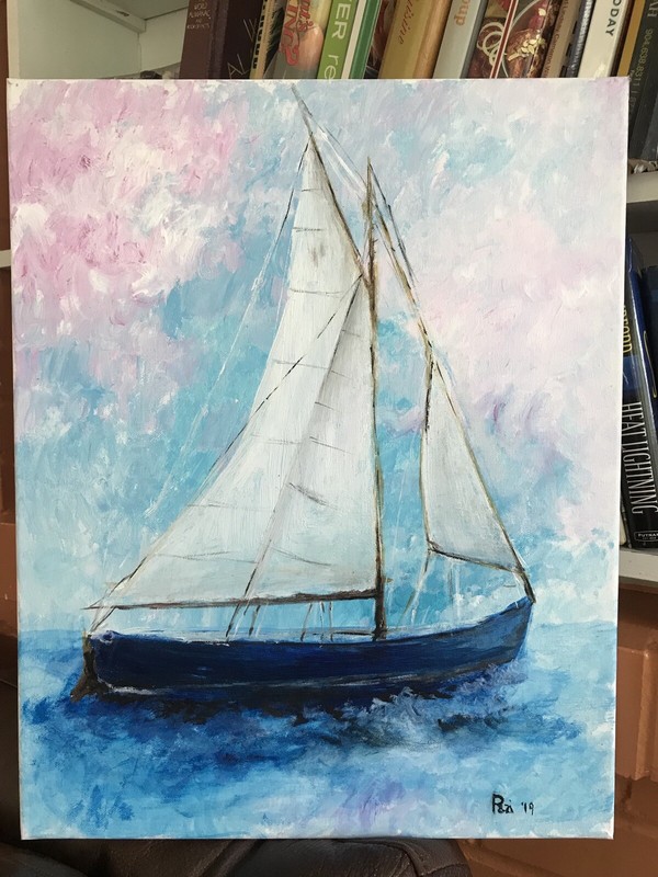 Peaceful Sailing Ship Acrylic Painting 18 x 15 inches canvas