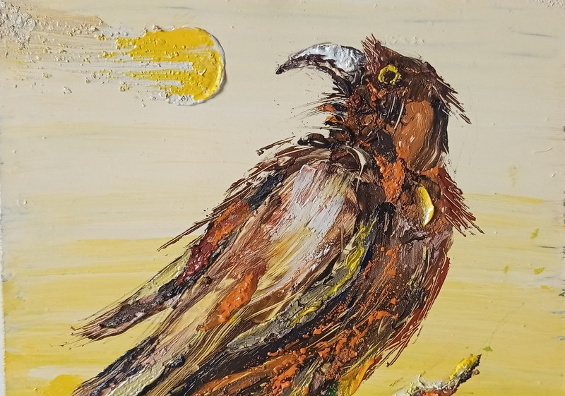 Raven Birds Impasto Painting Original Art Impression Oil Painting 7.8 x 7.8 in gallery