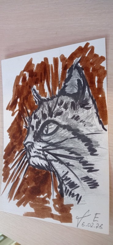Original Drawing Cat Pencil Animals Drawing Graphics Art Sketch Illustration 8х6 gallery