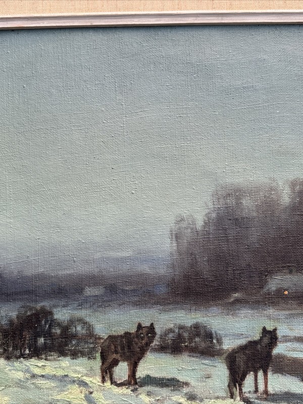 ANTIQUE IMPRESSIONIST PAINTING LANDSCAPE VIKTOR KORECKI RUSSIA POLAND WOLVES OIL gallery