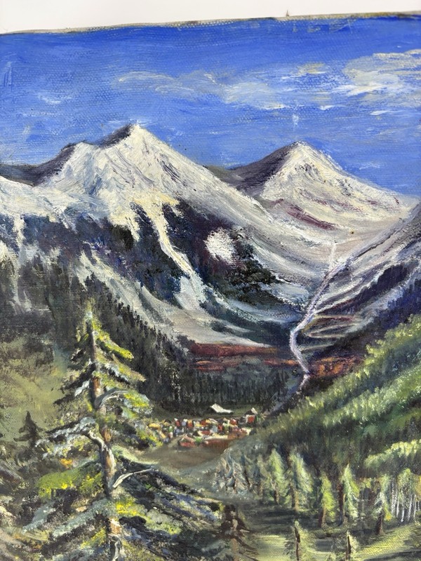 M Christensen Oil Painting Canvas Mountain Landscape Signed Original Art 20” gallery