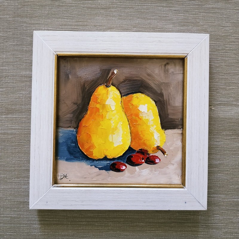 Pears Original Painting Fruits Impasto Oil Painting Kitchen Decor 3D Art 6×6