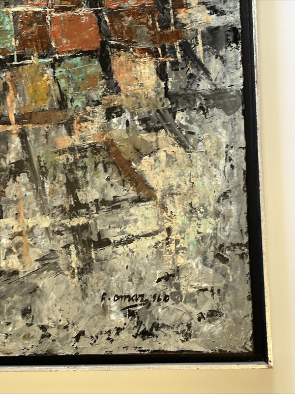 Mid Century Abstract Painting Cubism Modernism Expressionism Omar 1960’s Signed gallery