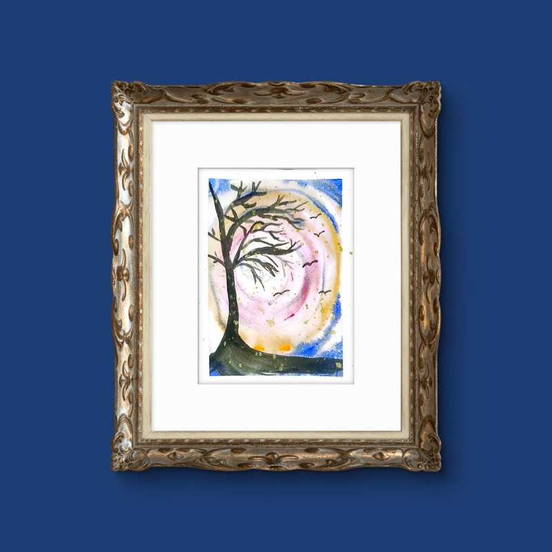 One Tree Hill Original Expressionism 5x7 Watercolor On Cotton Paper Signed gallery