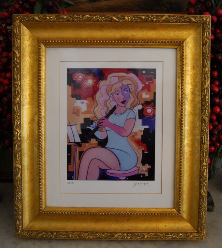 FRAMED SIGNED 90’S ARTIST COLOR PRINT A/P CLARINET PLAYER, ALFREDO GARCIA GARMED