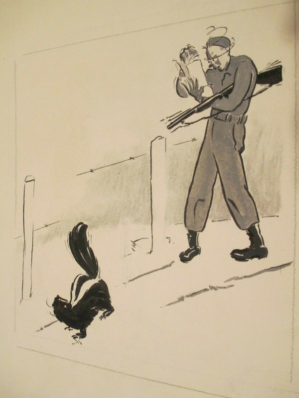 Wayne Smith Original Skunk & Soldier Illustration Ink Wash Matted Black, Grey gallery